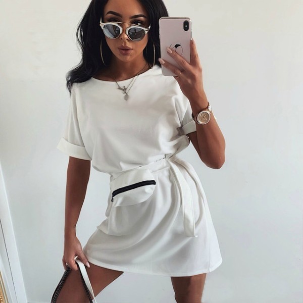 Платье женское летнее с сумочкой хлопок белое F-Girl