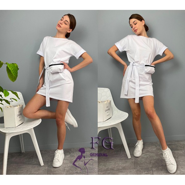 Платье женское летнее с сумочкой хлопок белое F-Girl