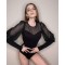 Боди женское микродайвинговое с объемными рукавами черное F-Girl