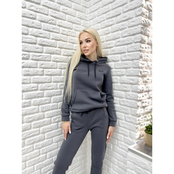 Костюм женский трикотажный теплый на флисе графитовый F-Girl