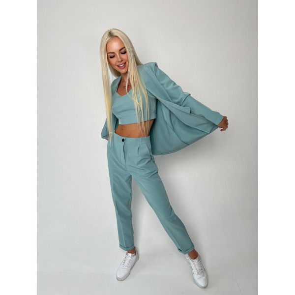 Костюм жіночий костюмний комплект з топом фісташковий F-Girl