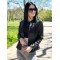 Куртка жіноча шкіряна з трикотажними вставками чорна F-Girl
