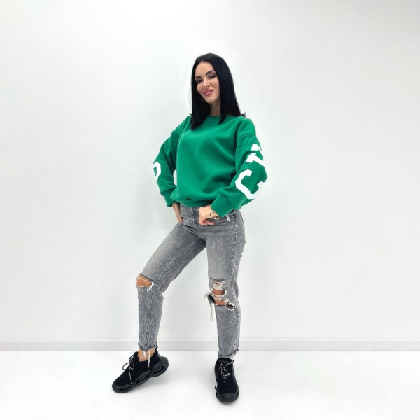 Батник жіночий трикотажний утеплений батал зелений F-Girl