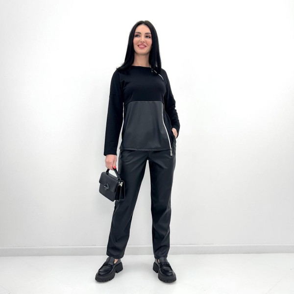 Костюм жіночий шкіряний вільного крою чорний F-Girl
