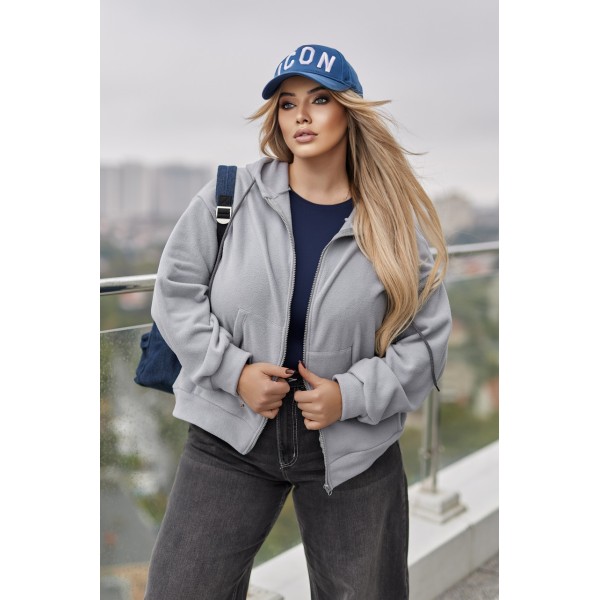 Худи женское оверсайз флис серое F-Girl