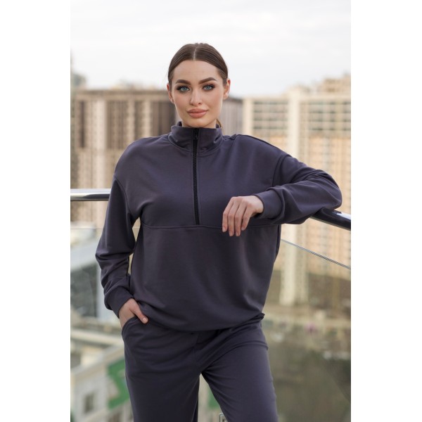 Костюм жіночий трикотажний на блискавці з джоггерами графіт F-Girl