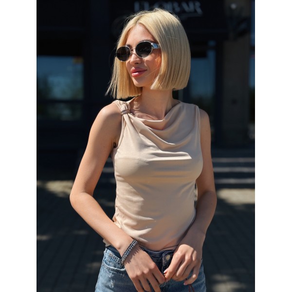 Топ женский летний асимметричный кулир бежевый F-Girl