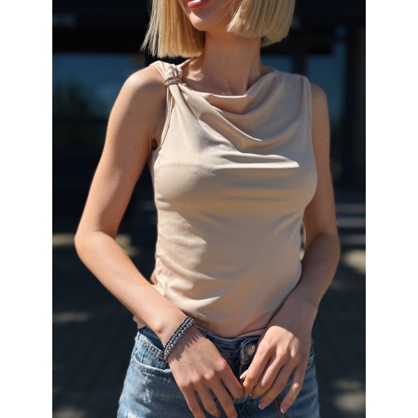 Топ женский летний асимметричный кулир бежевый F-Girl