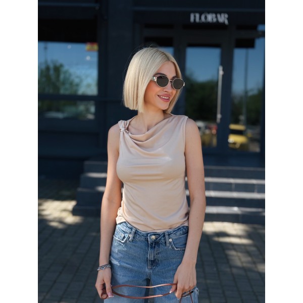 Топ женский летний асимметричный кулир бежевый F-Girl