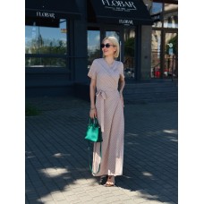 Платье женское длинное в горох с рукавом бежевое