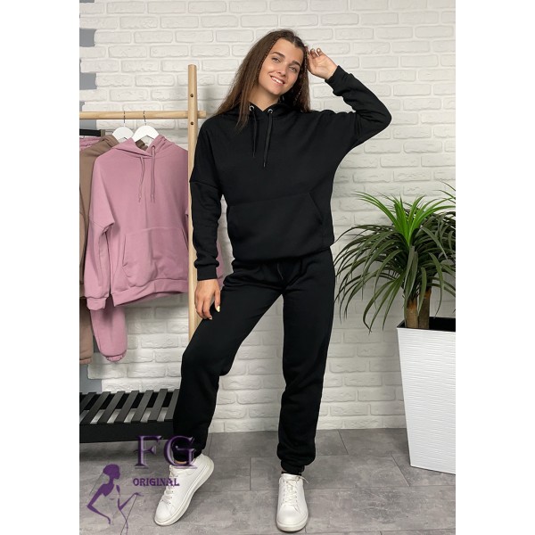 Спортивний костюм жіночий трикотажний зимовий оверсайз чорний F-Girl