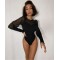 Боди женское микродайвинговое с объемными рукавами черное F-Girl
