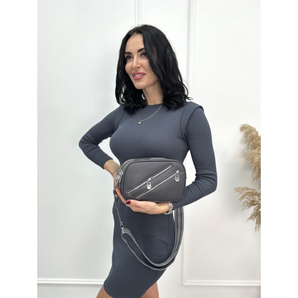 Сумка женская экокожаная кросс-боди с ремнем черная F-Girl