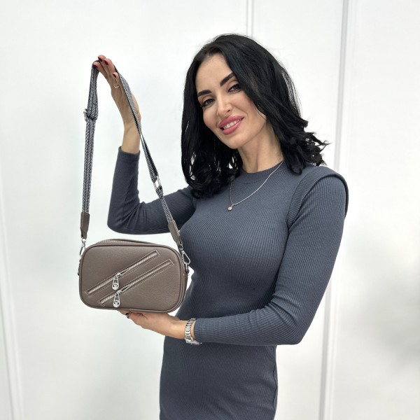 Сумка женская экокожаная кросс-боди с ремнем капучино F-Girl
