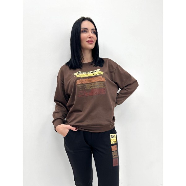 Костюм жіночий трикотажний зі спущеним плечем шоколадний F-Girl
