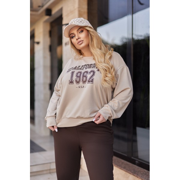 Спортивный костюм женский трикотажный свободного кроя шоколадный F-Girl