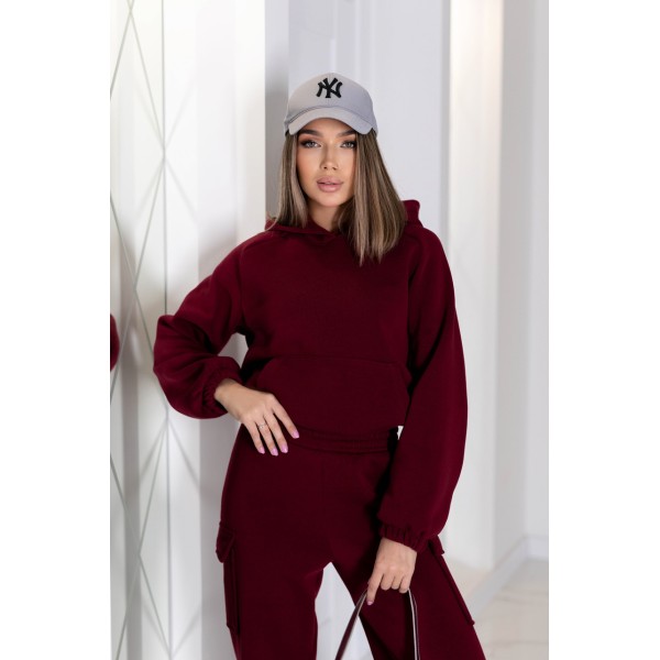 Спортивний костюм жіночий трикотажний теплий карго марсала F-Girl