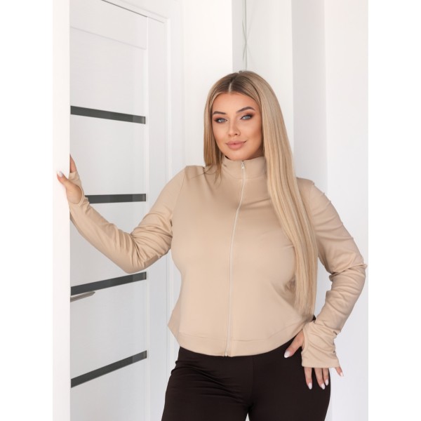 Костюм жіночий мікродайвінговий на блискавці шоколадно-бежевий F-Girl