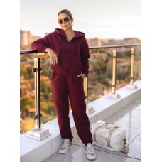 Спортивный костюм женский трикотажный на флисе марсала