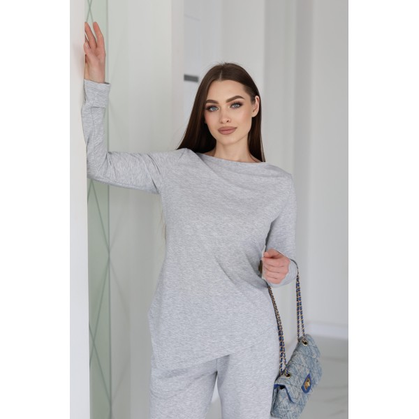 Костюм женский трикотажный с асимметричным лонгсливом серый F-Girl