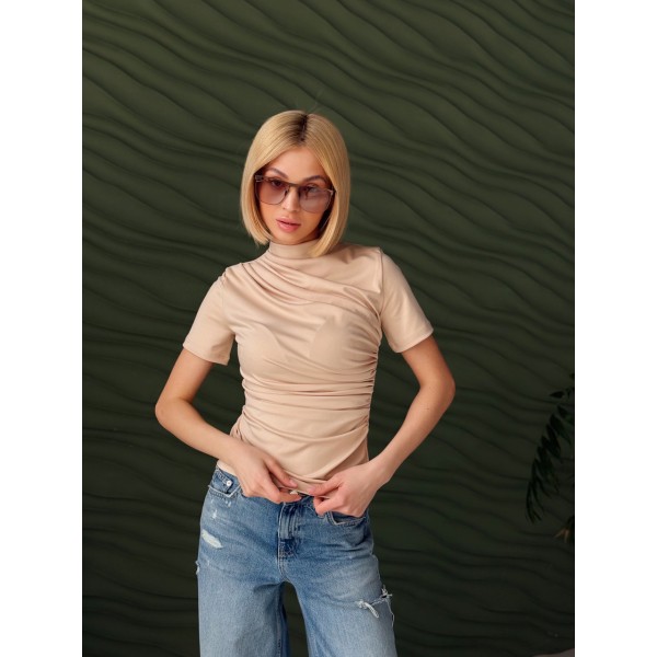 Футболка женская приталенная микродайвинг бежевая F-Girl