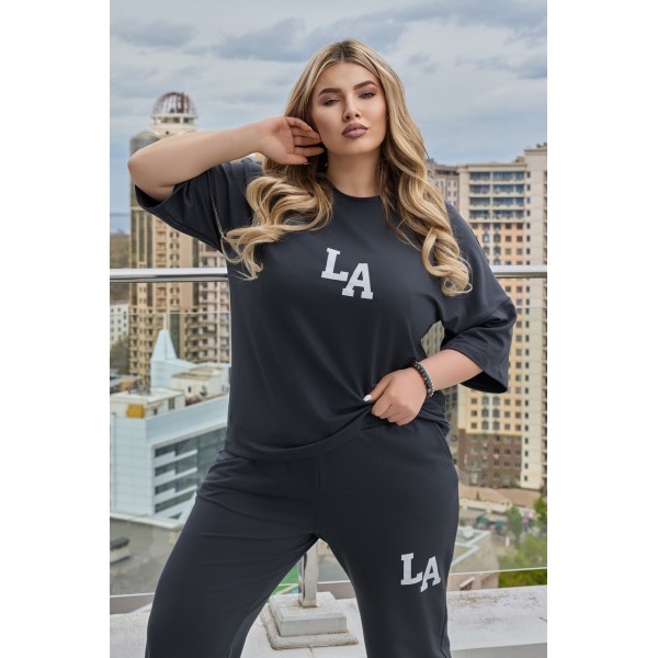 Женский легкий спортивный костюм с футболкой графитового цвета F-Girl