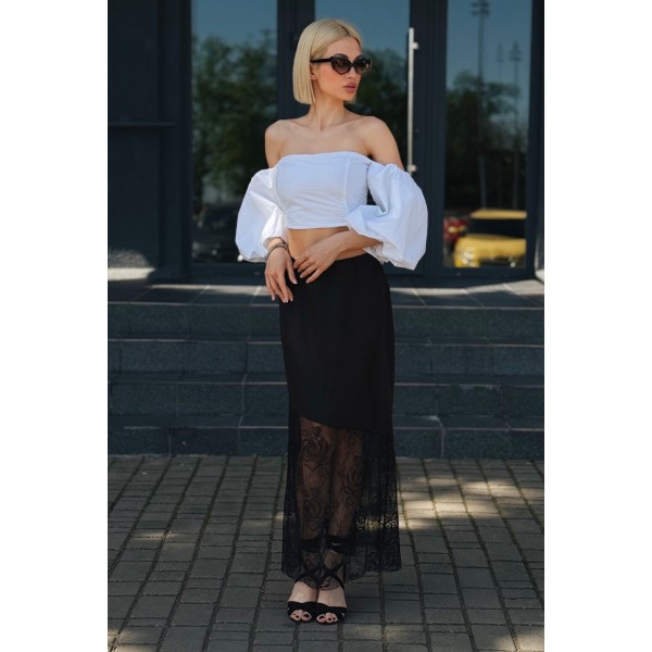 Спідниця жіноча максі мереживна шовк чорна F-Girl