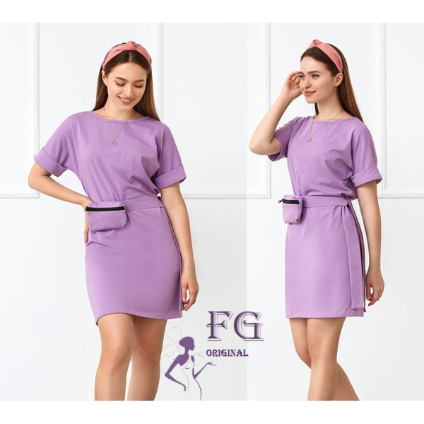 Платье женское летнее с сумочкой хлопок лиловое F-Girl