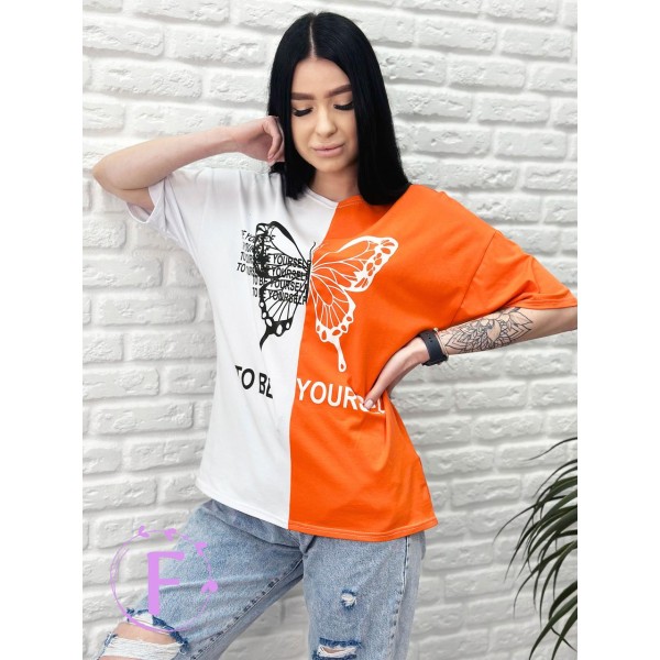 Футболка жіноча оверсайз бавовна помаранчева F-Girl