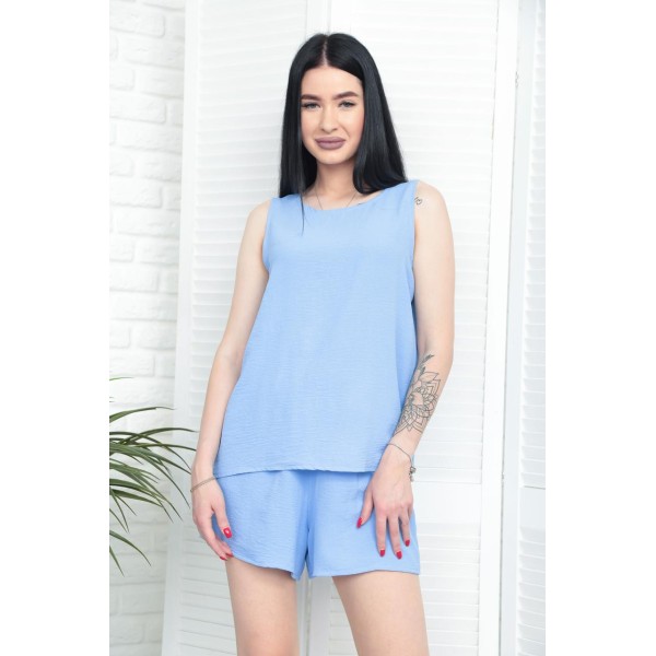 Костюм женский креповый с шортами летний голубой F-Girl