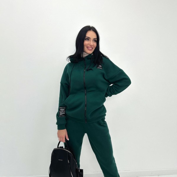 Костюм женский трикотажный на флисе темно-зеленый F-Girl