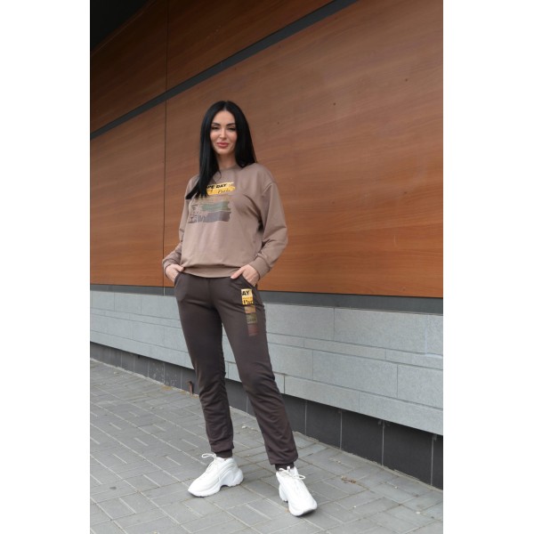 Костюм женский трикотажный в кофейных тонах капучино F-Girl