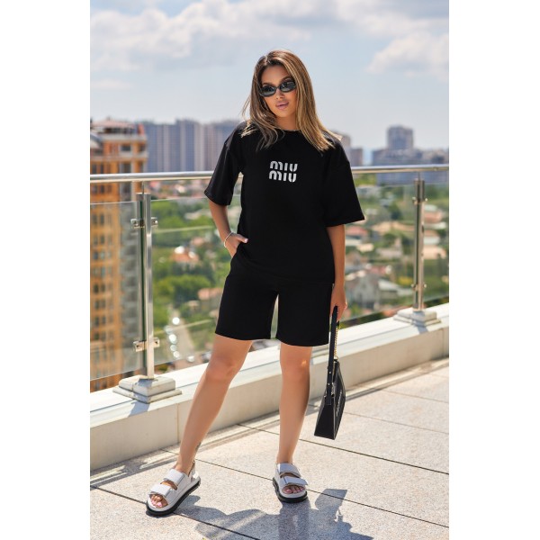 Спортивний костюм жіночий трикотажний оверсайз шорти чорний F-Girl