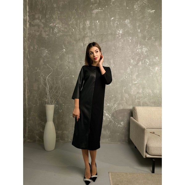 Сукня жіноча міді з екошкірою чорна F-Girl