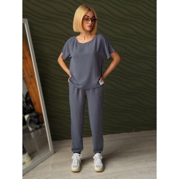 Костюм женский спортивный My day креп-жатка графитовый F-Girl