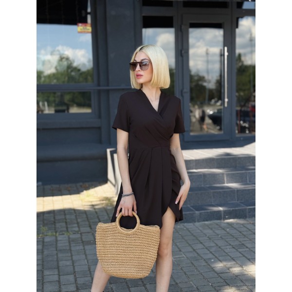 Плаття жіноче на запах з рукавом шоколадне F-Girl