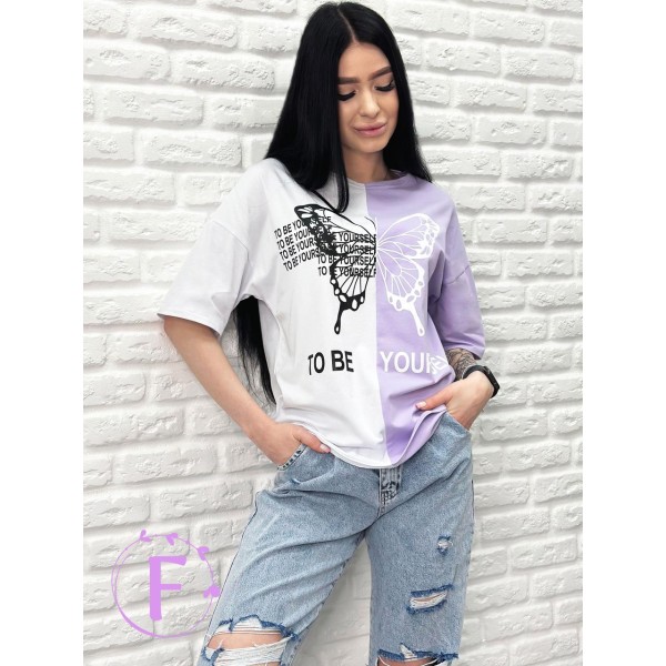 Футболка жіноча оверсайз бавовна лілова F-Girl