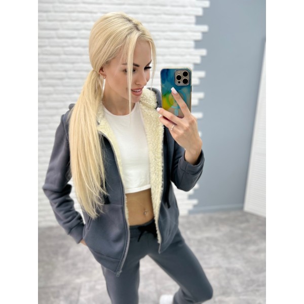 Костюм женский трехниточный теплый спортивный графит F-Girl