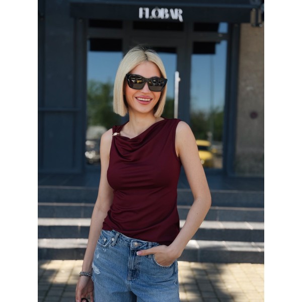 Топ жіночий асиметричний бавовна бордовий F-Girl
