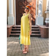 Платье женское льняное длинное желтое