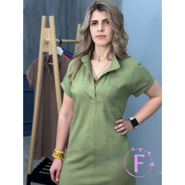 Платье женское летнее лен оливковое F-Girl