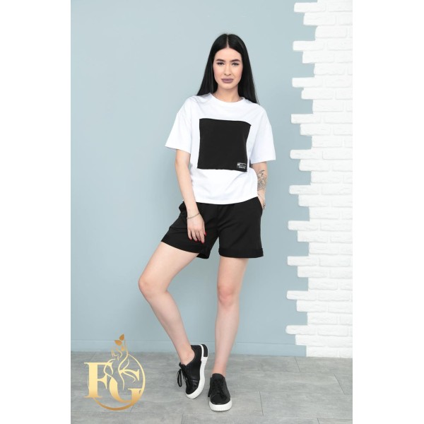 Літній костюм жіночий бавовняний шорти і футболка чорний F-Girl