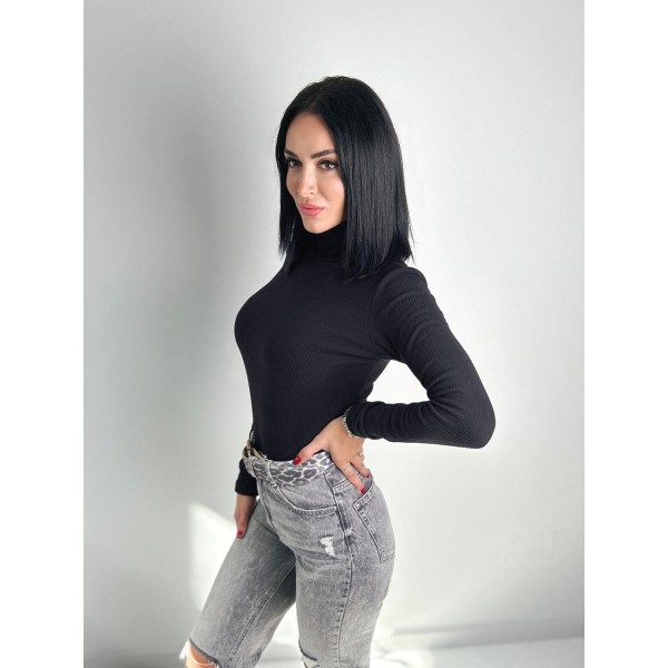 Гольф женский трикотажный тёплый в рубчик чёрный F-Girl
