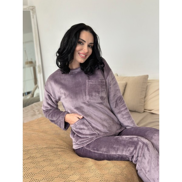 Домашній костюм жіночий махровий з кишенями ліловий F-Girl