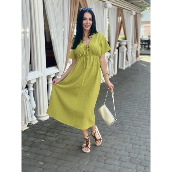 Сукня жіноча міді муслинова гірчична F-Girl