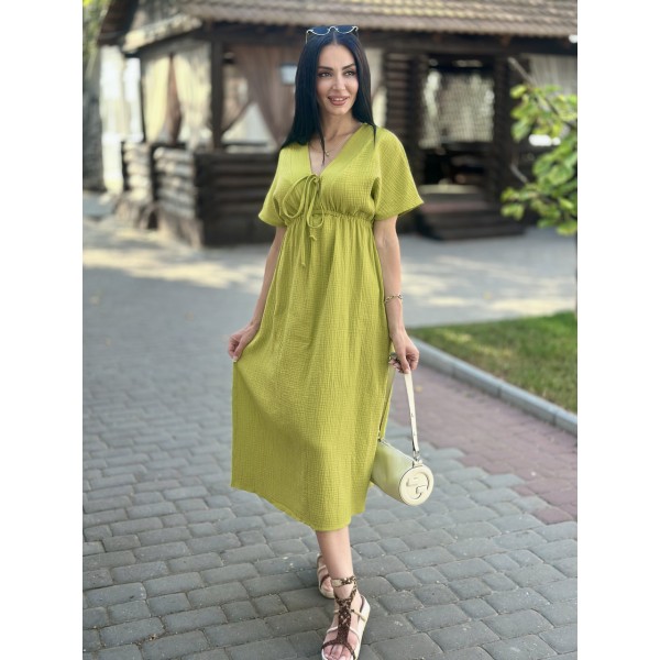 Сукня жіноча міді муслинова гірчична F-Girl