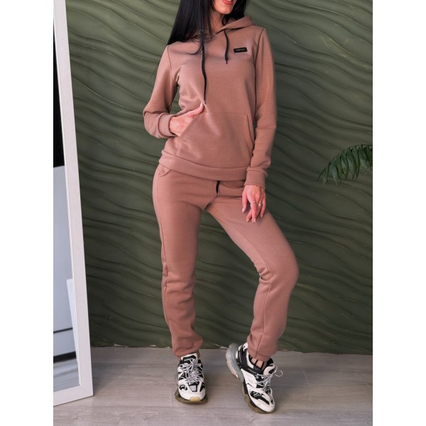 Костюм женский трикотажный теплый на флисе капучино F-Girl