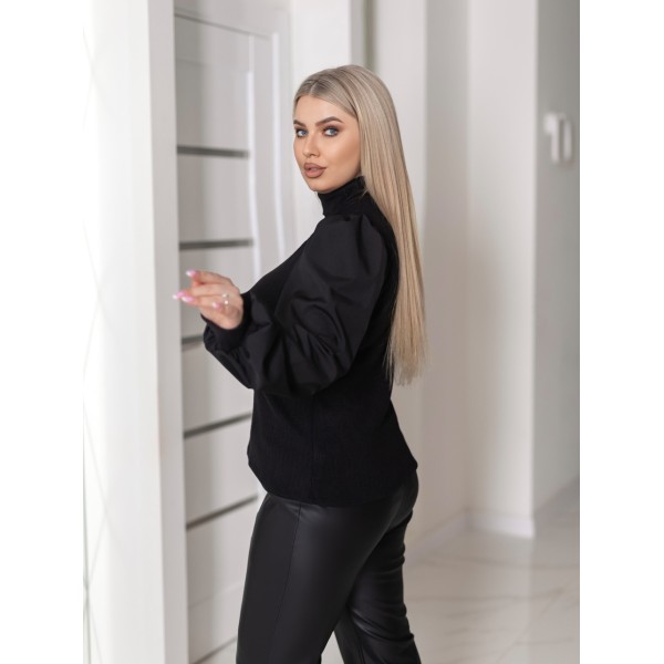 Кофта гольф женская ангоровая в рубчик черная F-Girl