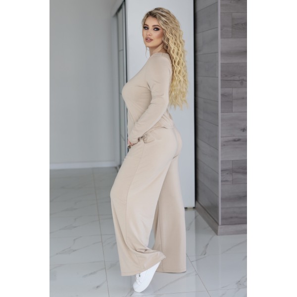 Костюм женский трикотажный с асимметричным лонгсливом бежевый F-Girl