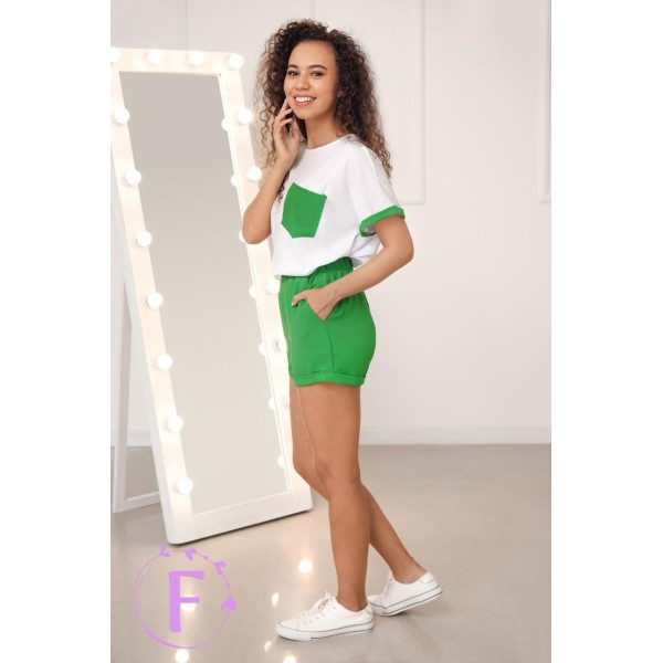 Костюм жіночий софтовий з шортами блуза зелений F-Girl